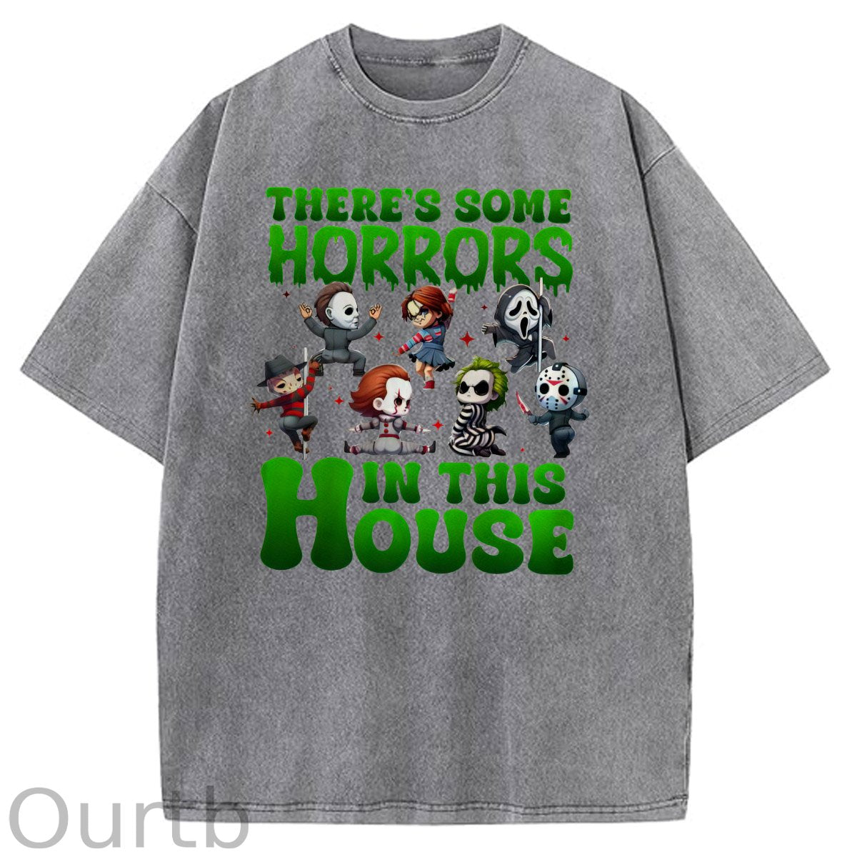 Halloween There Some Horrors In This House Pattern Washing And Aging Process Crew Neck T-Shirt