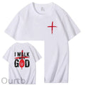 I Walk With God Pattern Printing Print Crew Neck T-Shirt