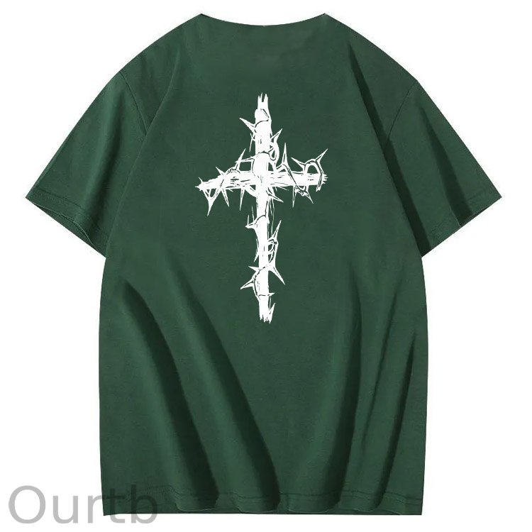 Nails Cross Pattern Print Crew Neck T-Shirt