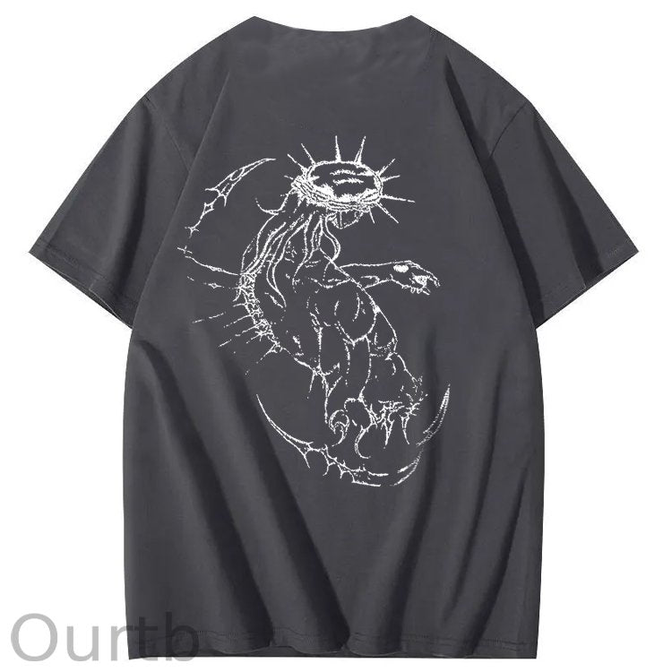 Dark Wind Faith Theme Pattern Print Crew Neck T-Shirt