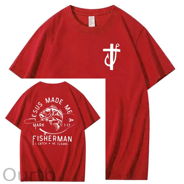 Jesus Made Me A Fisherman Pattern Print 100%Cotton T-Shirt