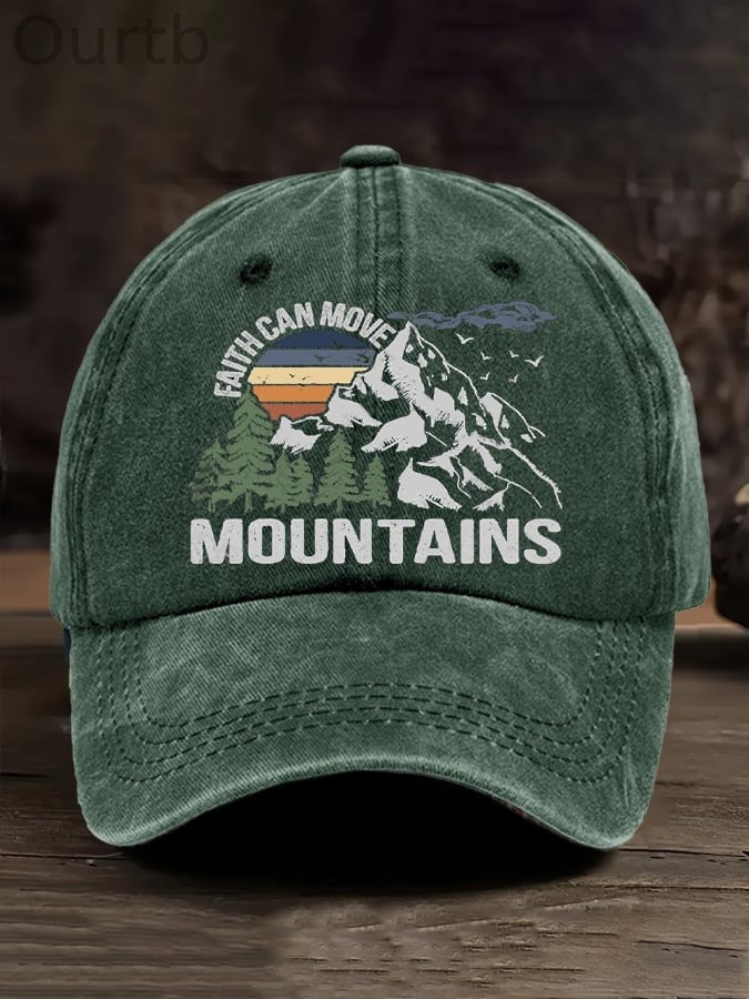 Retro Faith Can Move Mountains Outdoor Hiking Printed Baseball Cap