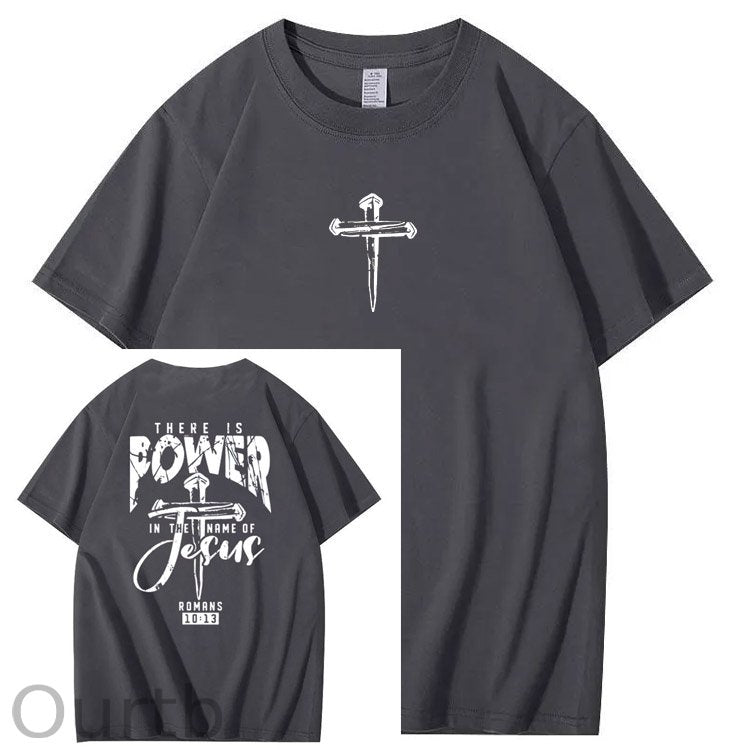 There Is Power In The Name Of Jesus Pattern Print T-Shirt