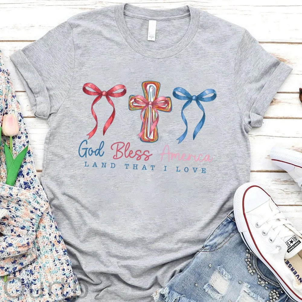 God Bless America Pattern Round-Neck T-Shirt