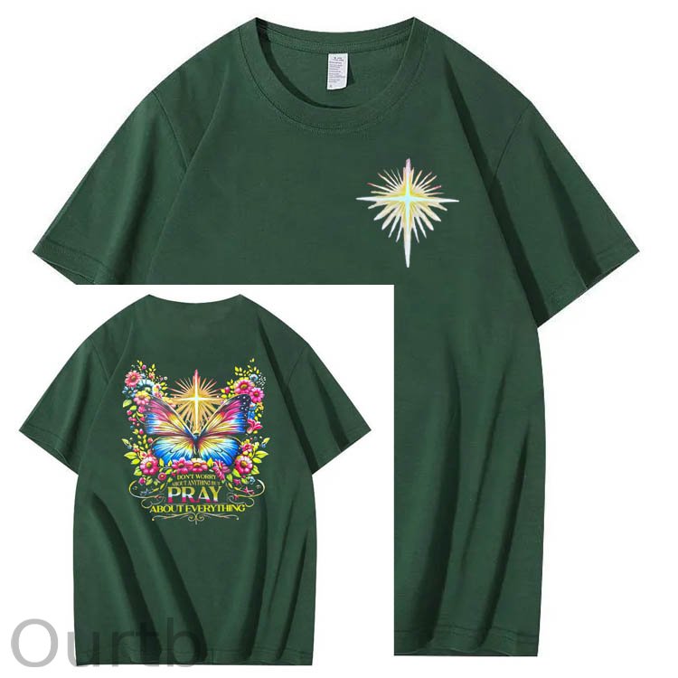 Pray About Everything Pattern Print 100% Cotton T-Shirt