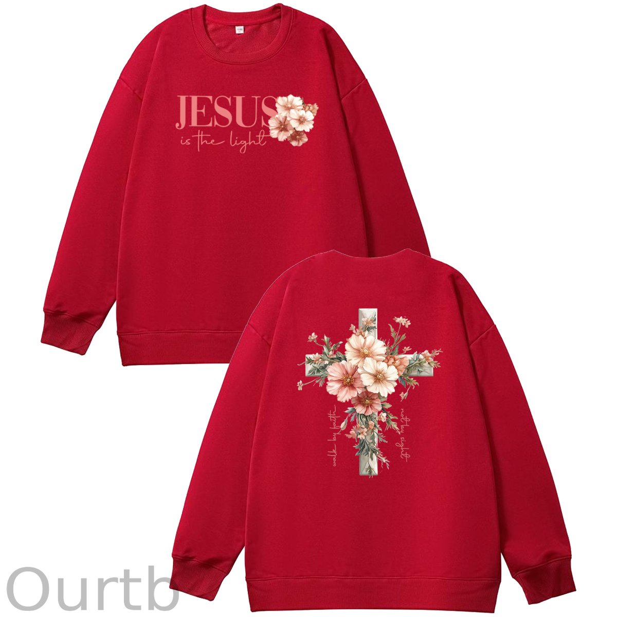 Jesus is The Light  Pattern 100% 300g CottonCrew Neck Sweatshirt
