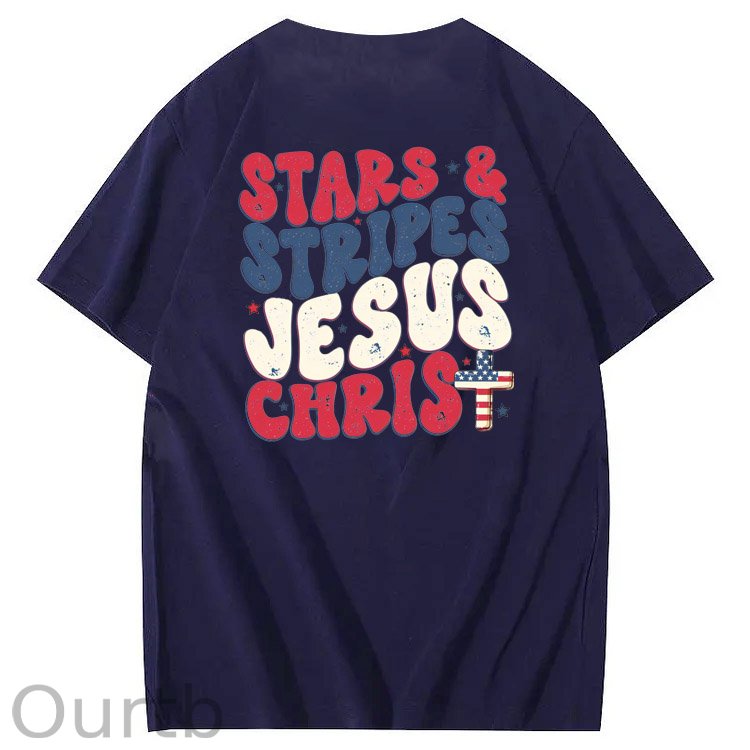 Independence Day Stars&Stripes Jesus Chirs Pattern Print T-Shirt