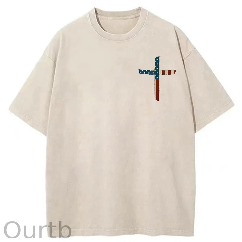 Stand For The Flag Kneel For The Cross 4th Of July Washed T-Shirt