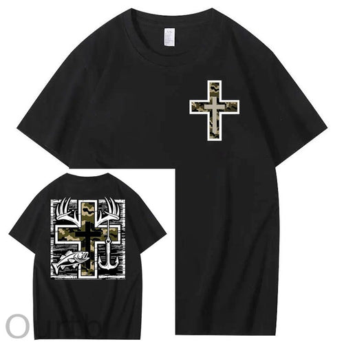 Camo Cross Antlers Faith 100% Cotton T-Shirt