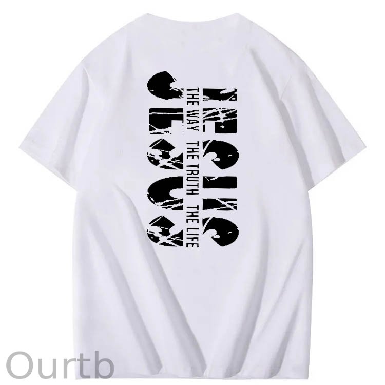 Jesus The Way The Truth The Life  Pattern Print Crew Neck T-Shirt