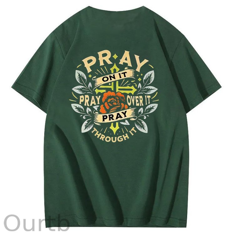 Pray Pattern Print 100%Cotton T-Shirt