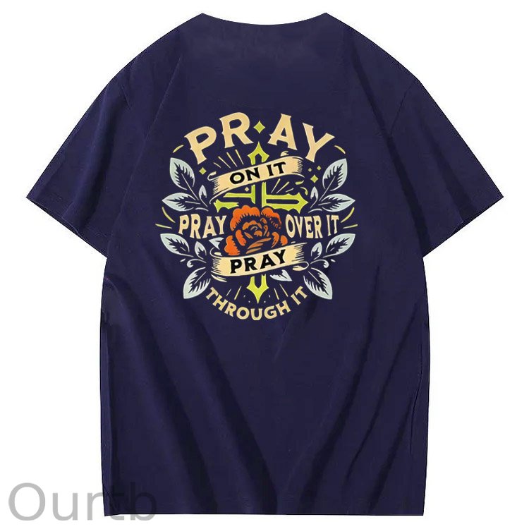 Pray Pattern Print 100%Cotton T-Shirt