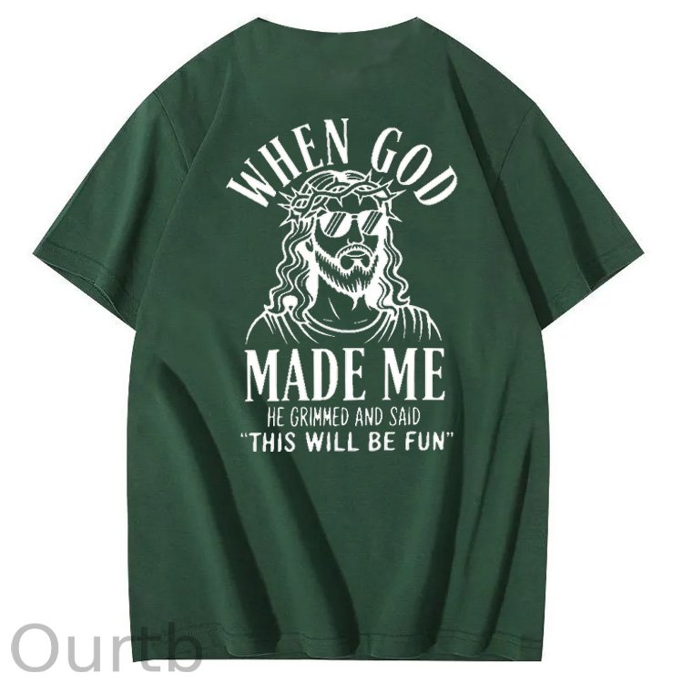 When God Made Me He Grinned And Said This'll Be Fun Jesus Pattern  Print 100%Cotton T-Shirt