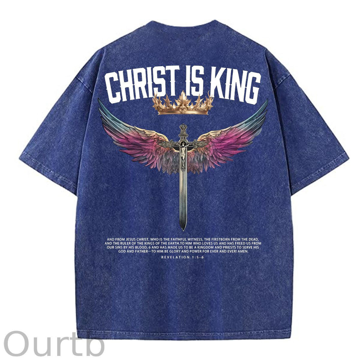 Christ Is King  Pattern Washing And Aging Process Crew Neck T-Shirt