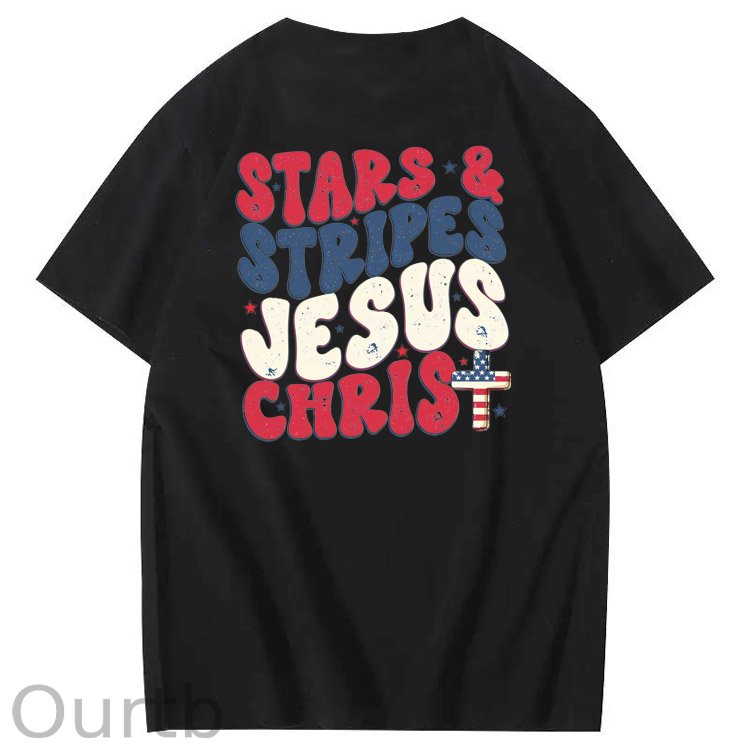 Independence Day Stars&Stripes Jesus Chirs Pattern Print T-Shirt