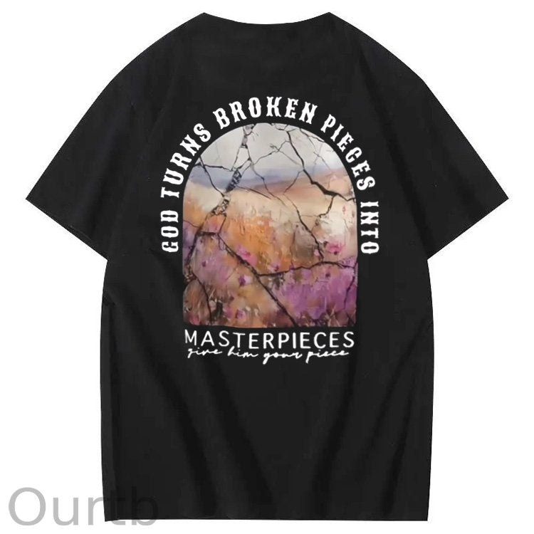 God Turns Broken Pieces Into Masterpieces Christian Pattern Crew Neck T-Shirt