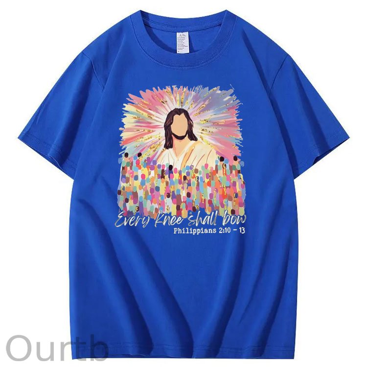 Every Knee Shall Bow Pattern Print Crew Neck T-Shirt