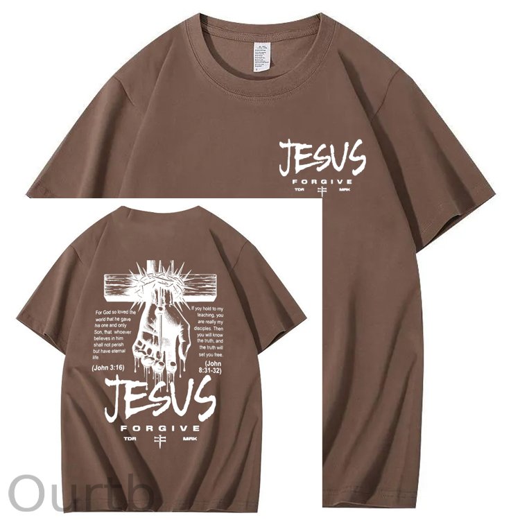 Jesus Forgive Pattern Print 100%Cotton T-Shirt