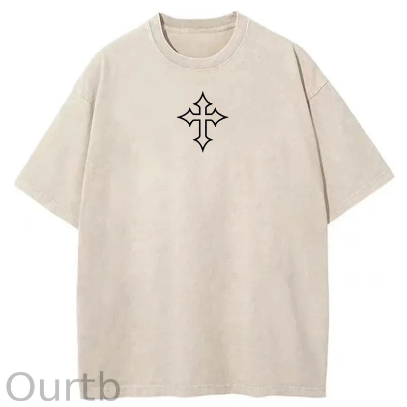 Jesus Cross Washed Cotton T-Shirt