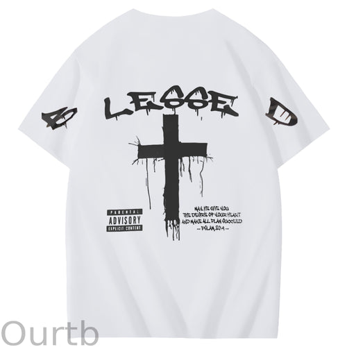 Blessed God Cross Jessus Faith Art Pattern Print T-Shirt