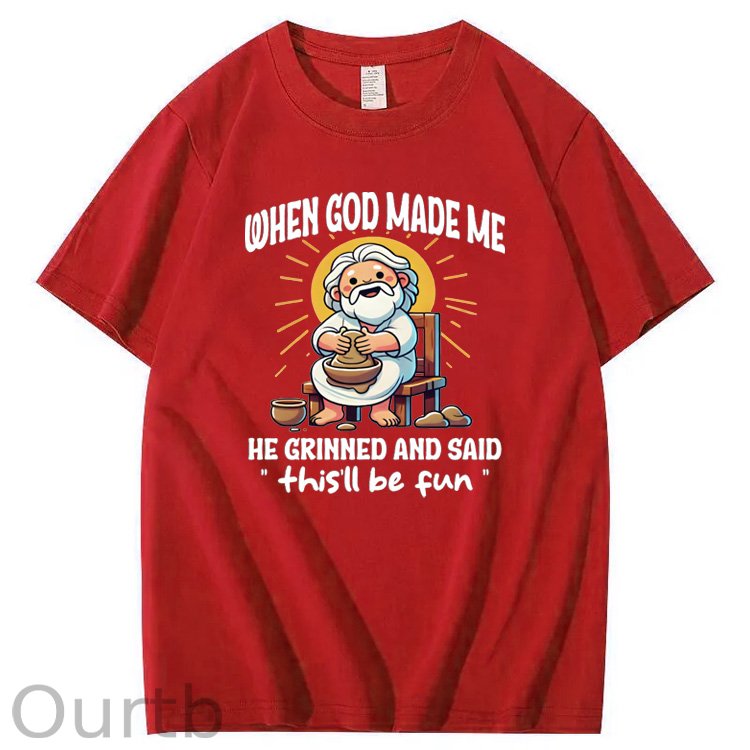 When God Made Me He Grinned And Said This'll  Be Fun Jesus Making Ceramics Pattern  Print 100%Cotton T-Shirt