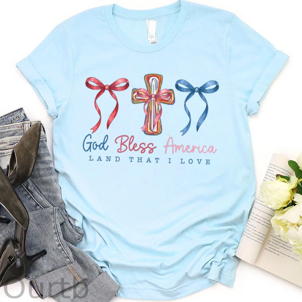 God Bless America Pattern Round-Neck T-Shirt