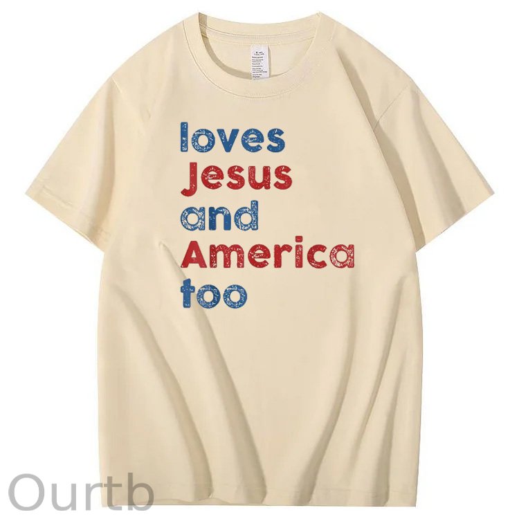 Loves Jesus and America Too Print Pattern Crew Neck T-Shirt