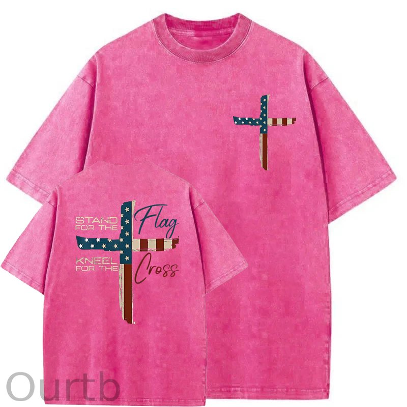 Stand For The Flag Kneel For The Cross 4th Of July Washed T-Shirt