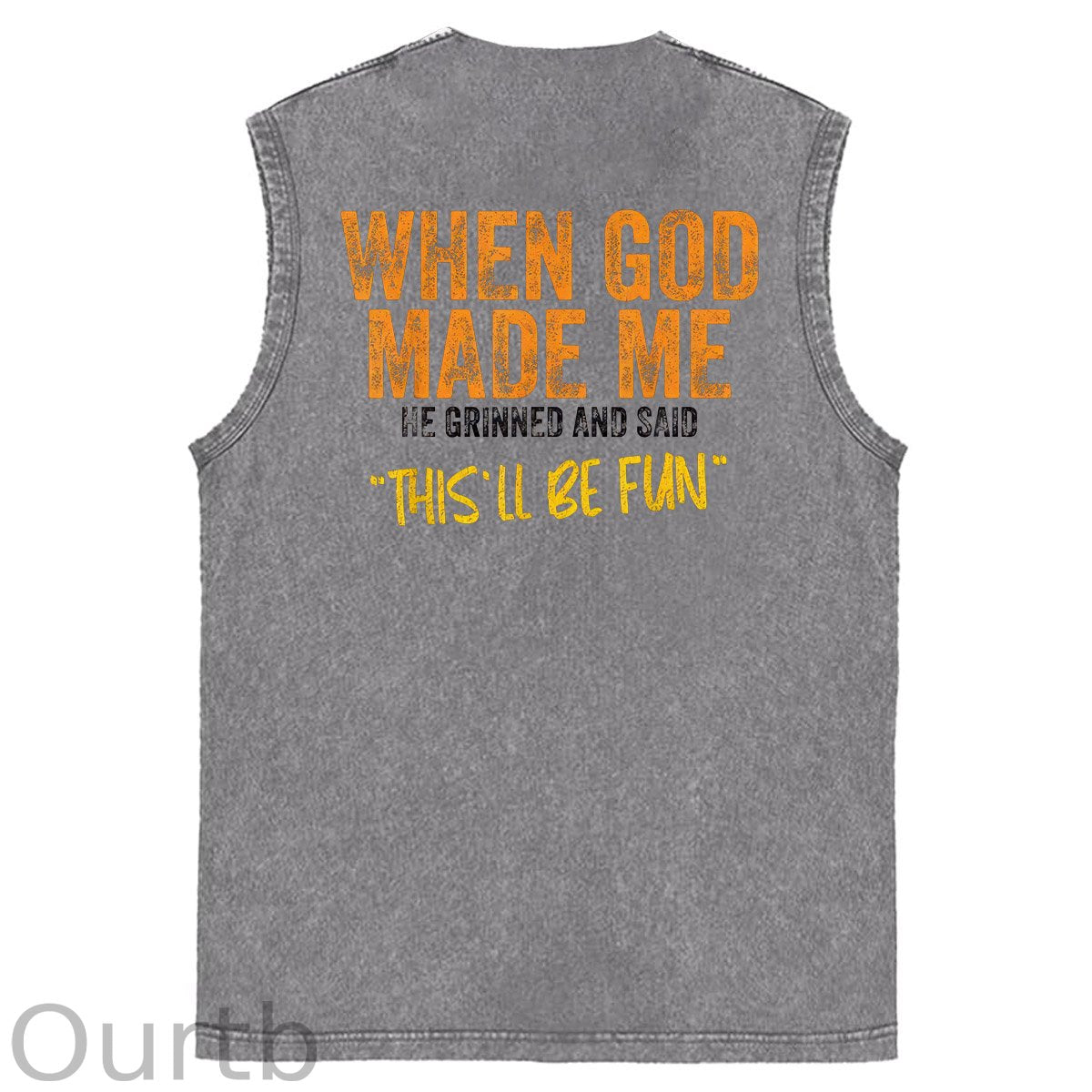When God Made Me He Grinned And Said This'll Be Fun Pattern Sleeveless Cotton Washed Printed Loose Vest
