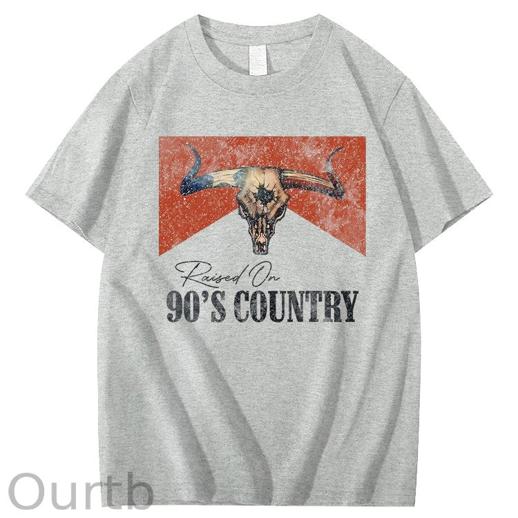 Raised On 90's Country Print 100% Cotton T-Shirt