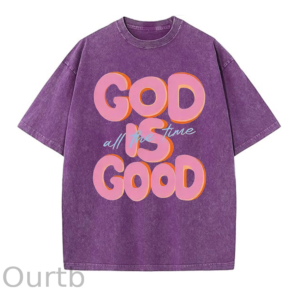 God Is Good All The Time Pattern  Washed Distressed Crew Neck 100% Cototon T-Shirt