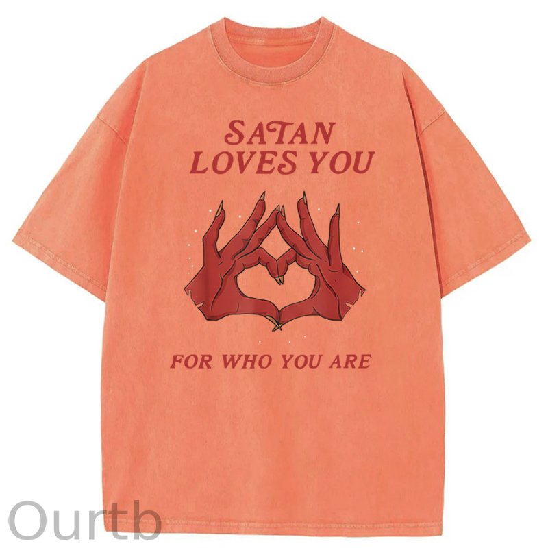 Satan Loves You Washed Cotton T-Shirt