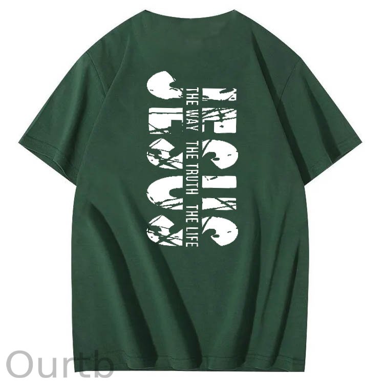 Jesus The Way The Truth The Life  Pattern Print Crew Neck T-Shirt