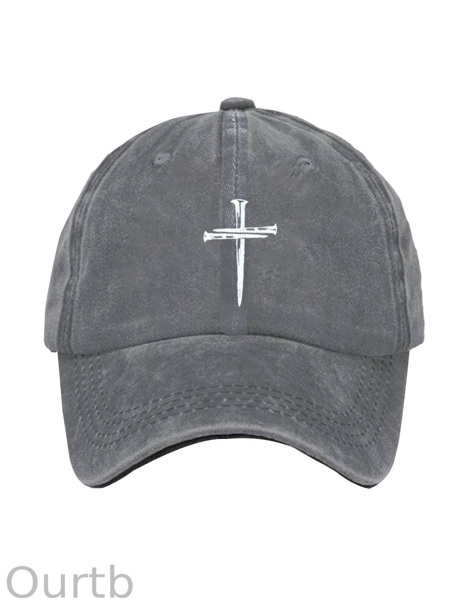 Christian Cross Pattern Washed And Distressed Hats