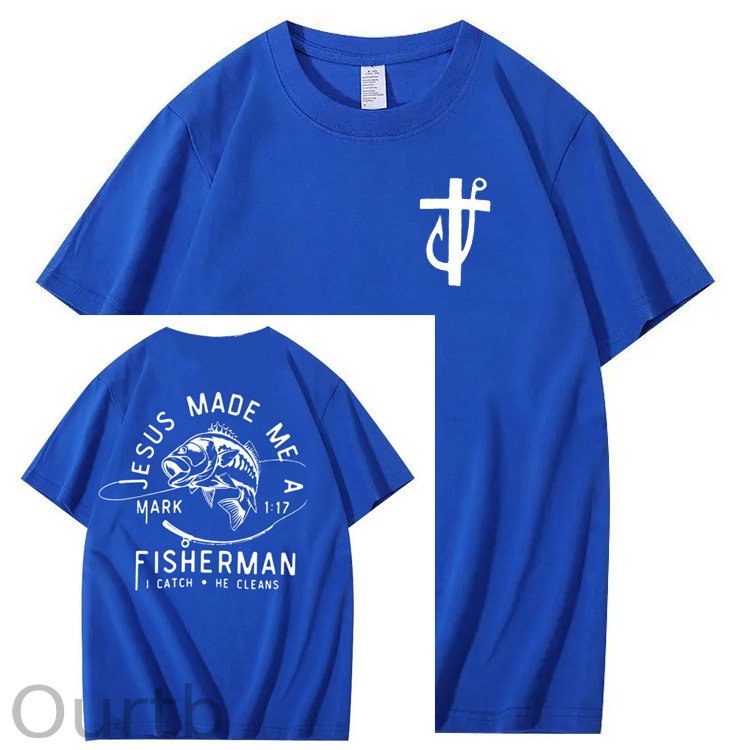 Jesus Made Me A Fisherman Pattern Print 100%Cotton T-Shirt