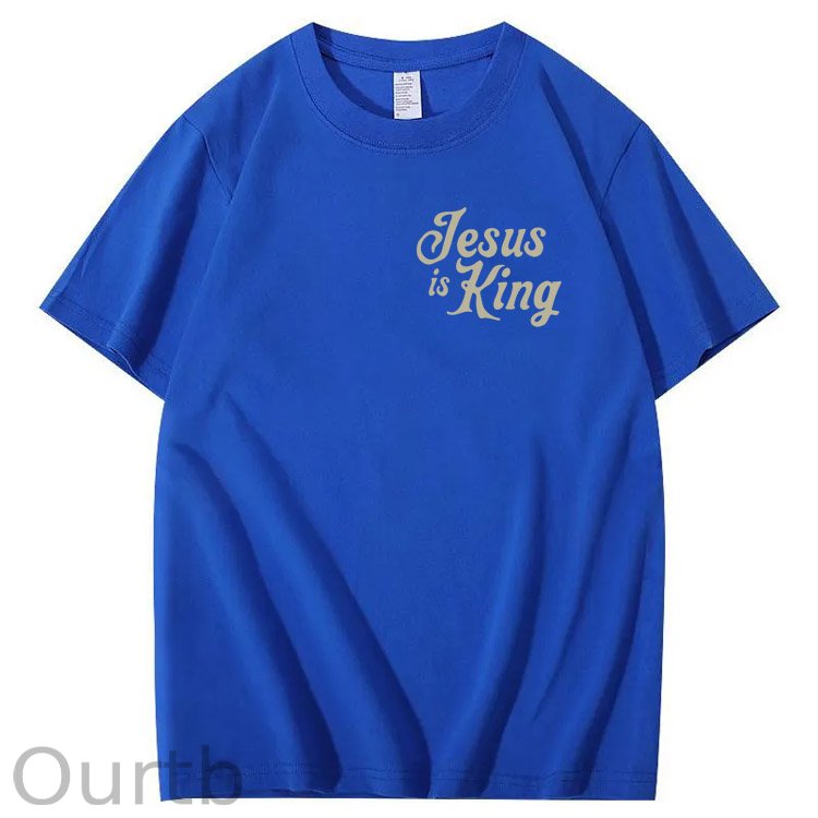 Jesus Is King Pattern  Print Cotton T-Shirt