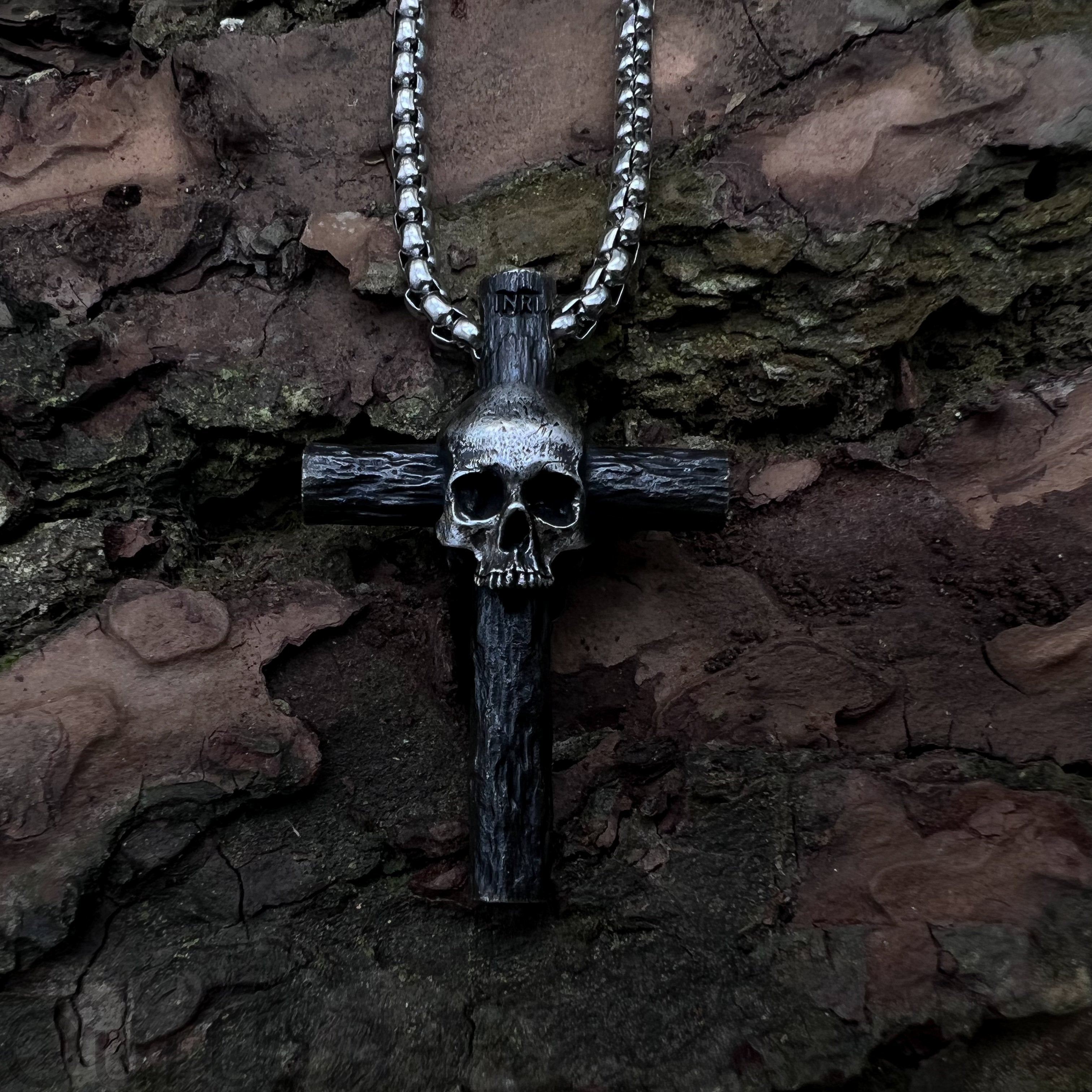 Skeleton Stake Cross Necklace