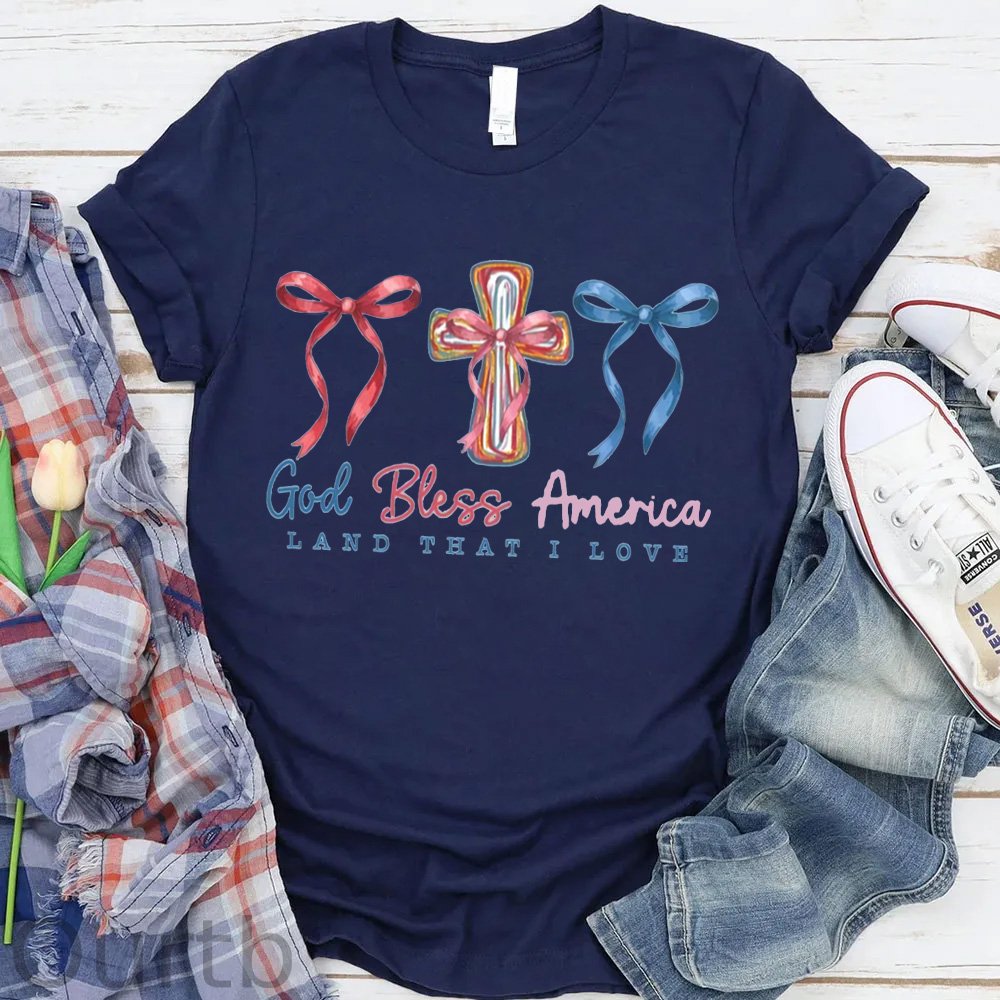 God Bless America Pattern Round-Neck T-Shirt