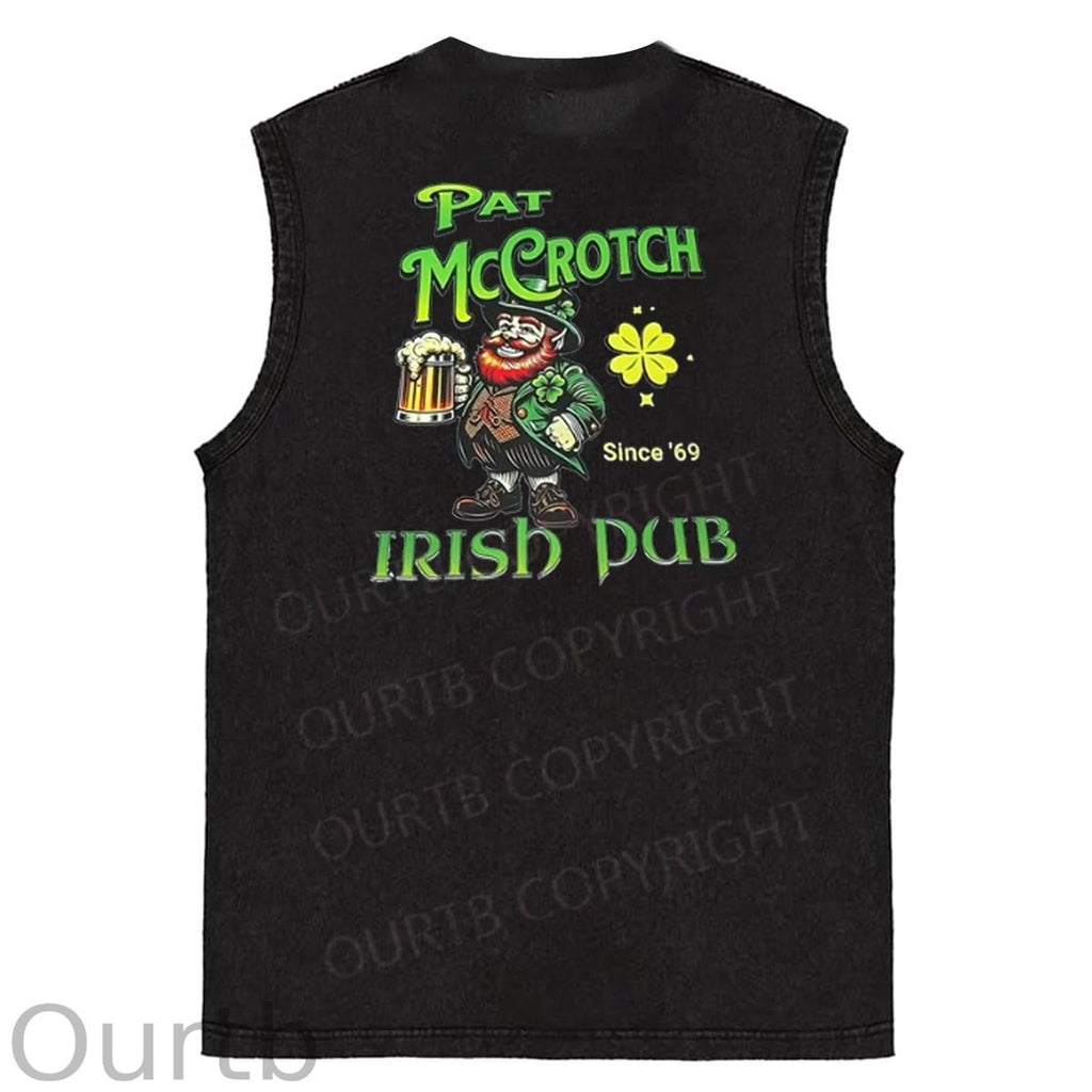 St Patrick'S Day Pat Pattern Print Sleeveless Cotton Washed Printed Loose Vest