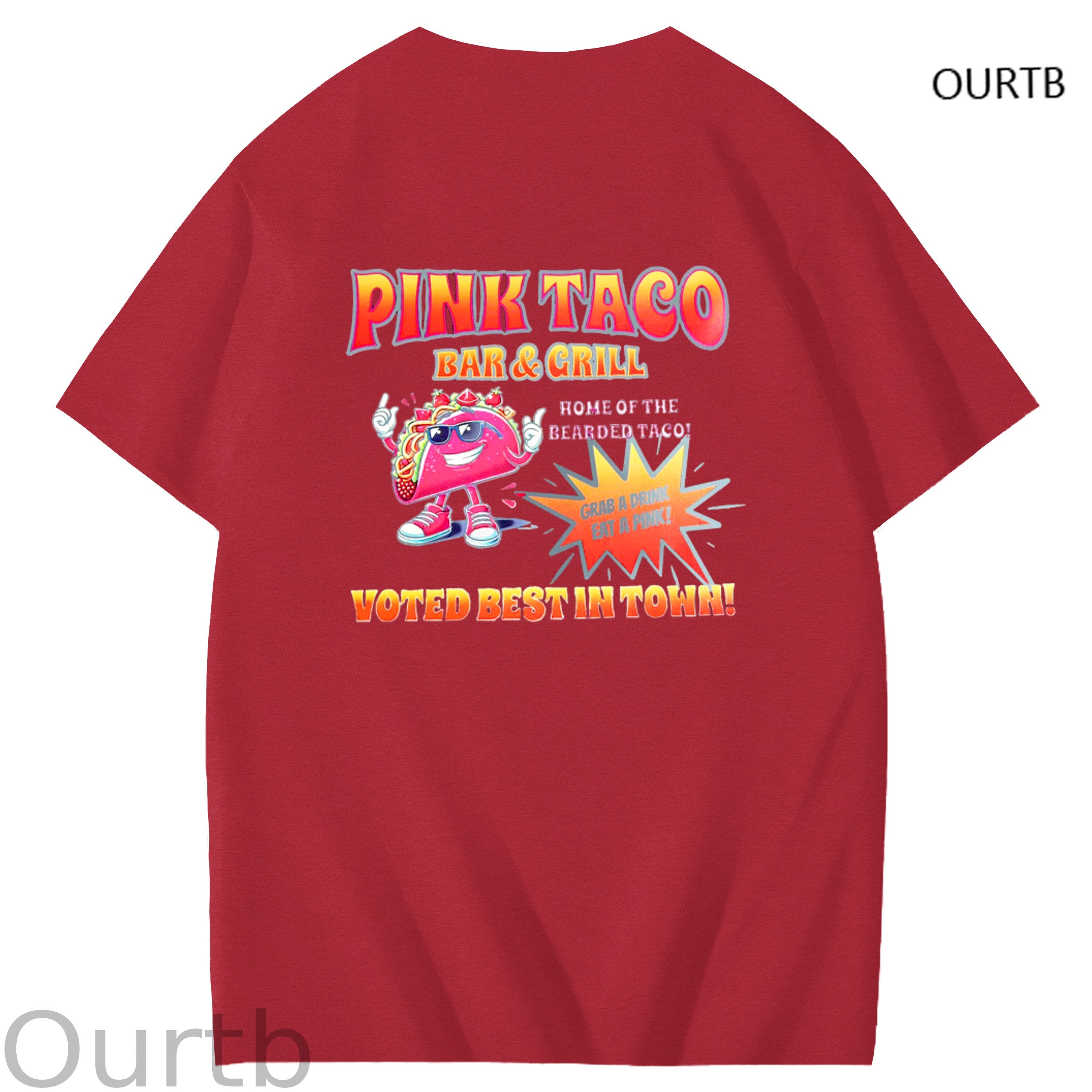 Pink Taco Bar Grill Voted Best In Town Art Pattern Print T-Shirt