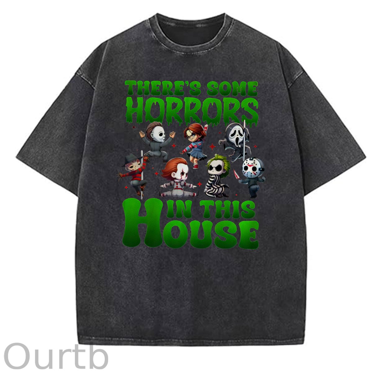 Halloween There Some Horrors In This House Pattern Washing And Aging Process Crew Neck T-Shirt