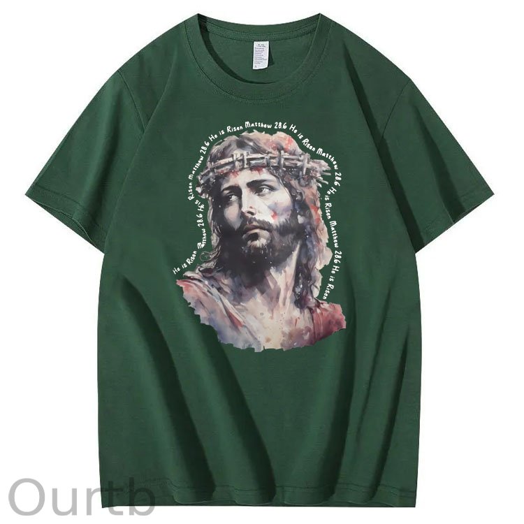 Watercolor Jesus Pattern Print Crew Neck T-Shirt