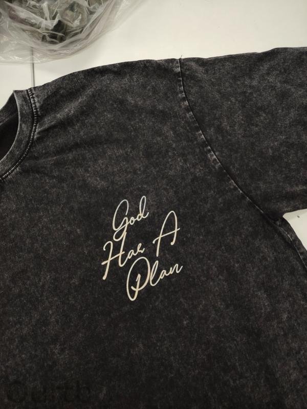 Retro Washed T-Shirt Double Sided Printed 'GOD HAS A PLAN' Letter Print Men's Casual ComfortableFashionable Street Style Cotton