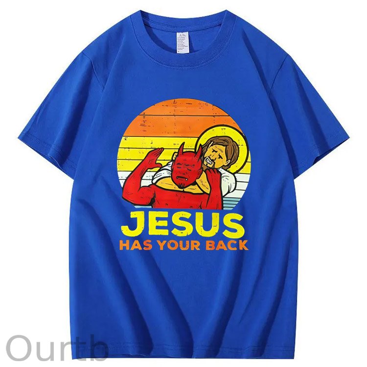 Jesus Has Your Back  Pattern Print 100%Cotton T-Shirt