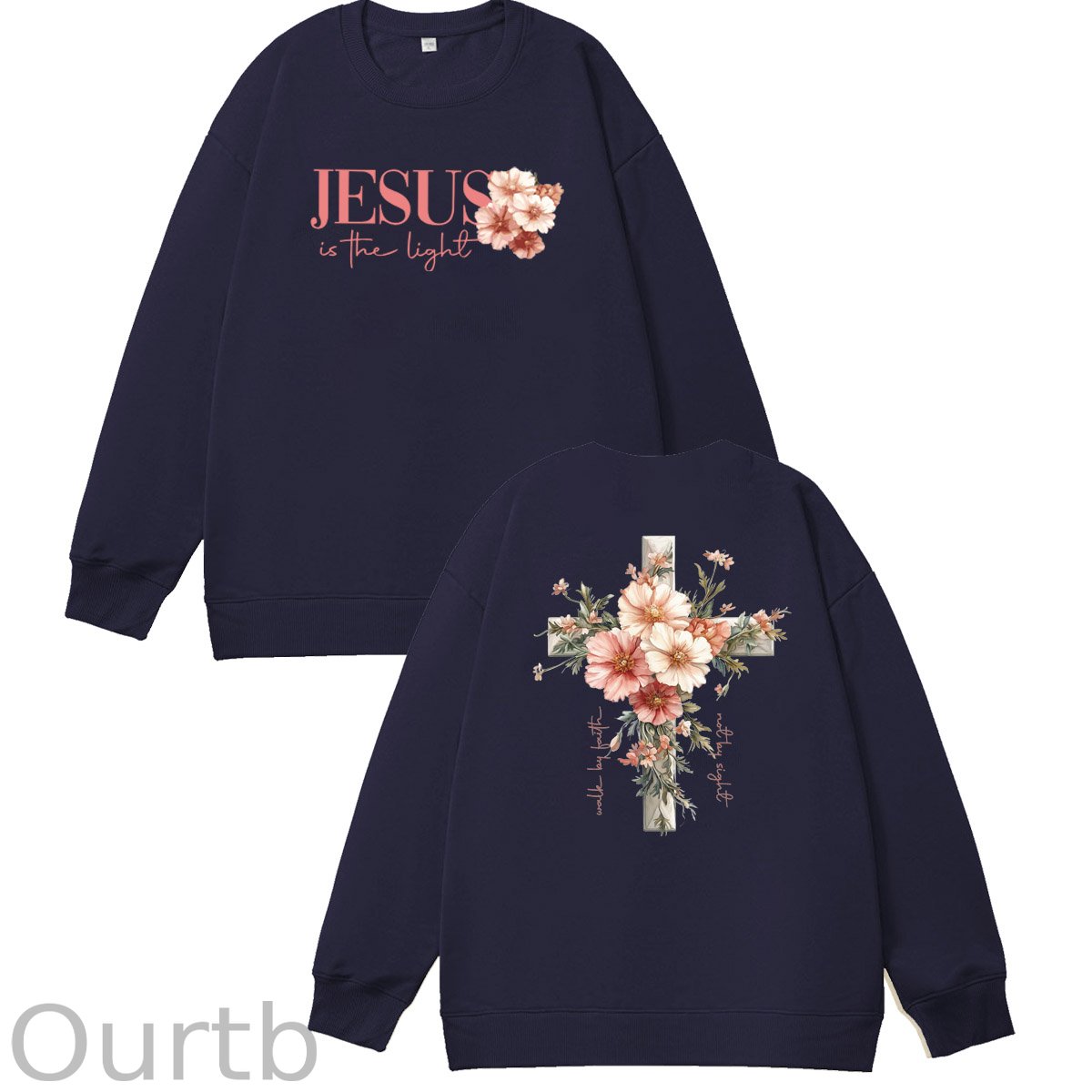 Jesus is The Light  Pattern 100% 300g CottonCrew Neck Sweatshirt
