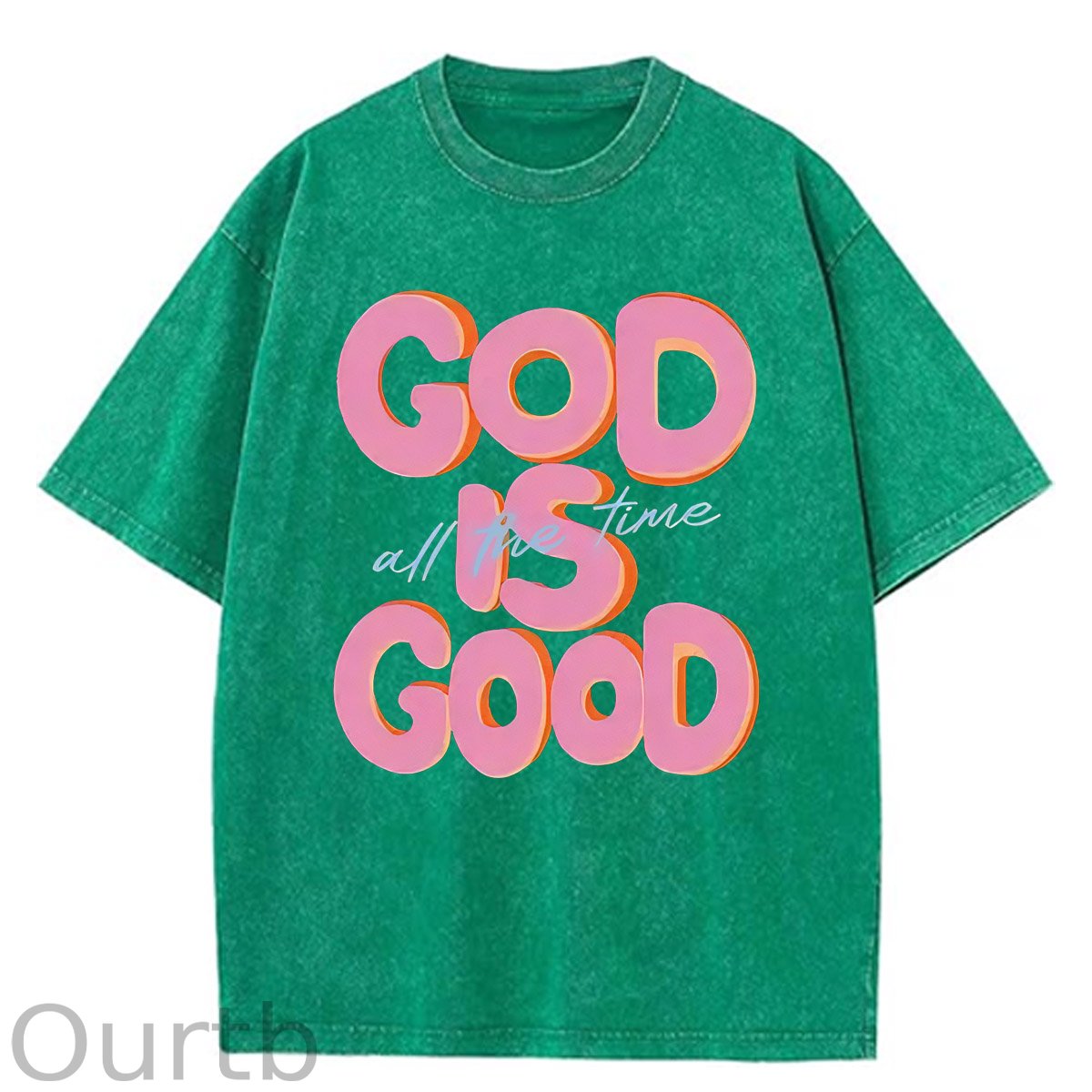 God Is Good All The Time Pattern  Washed Distressed Crew Neck 100% Cototon T-Shirt