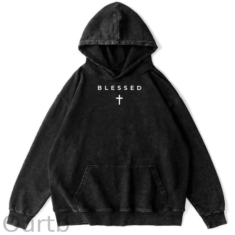 Cross Blessed 100% 300g Cotton Washed Hooded Sweatshirt