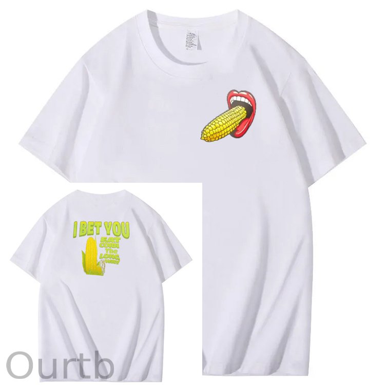 I Bet You  Eat Corn The Long Way  Pattern Print Crew Neck T-Shirt