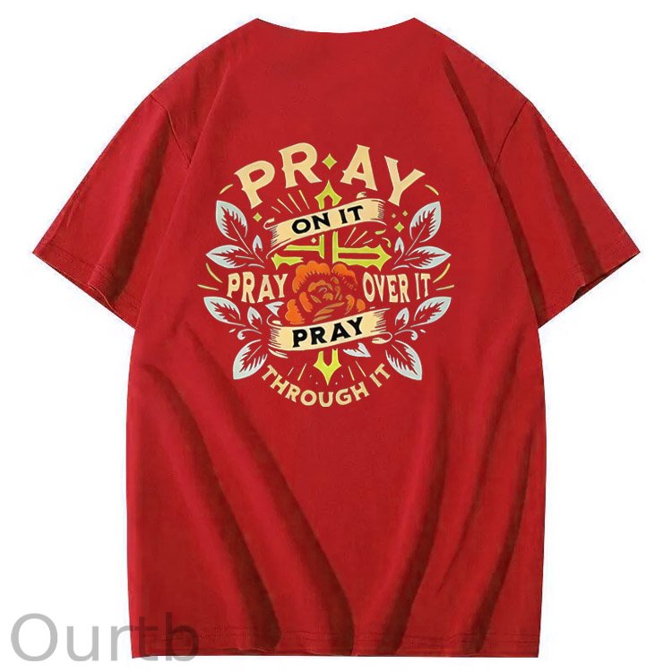 Pray Pattern Print 100%Cotton T-Shirt