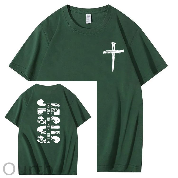 Jesus The Way The Truth The Life  Pattern Print Crew Neck T-Shirt